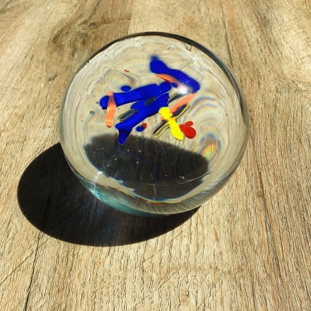 VINTAGE Svoboda Karlov Paperweight Art Glass Round Suspended Color Czech 3”